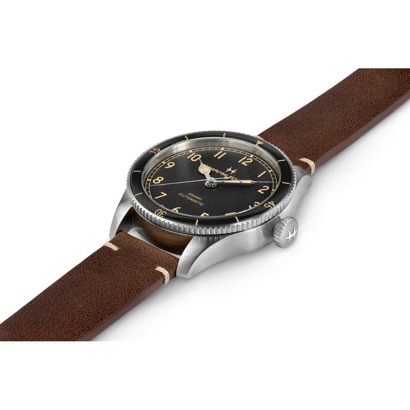 Montre Hamilton homme acier bracelet cuir marron - vue 2