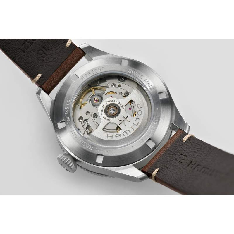 Montre Hamilton homme acier bracelet cuir marron - vue 3