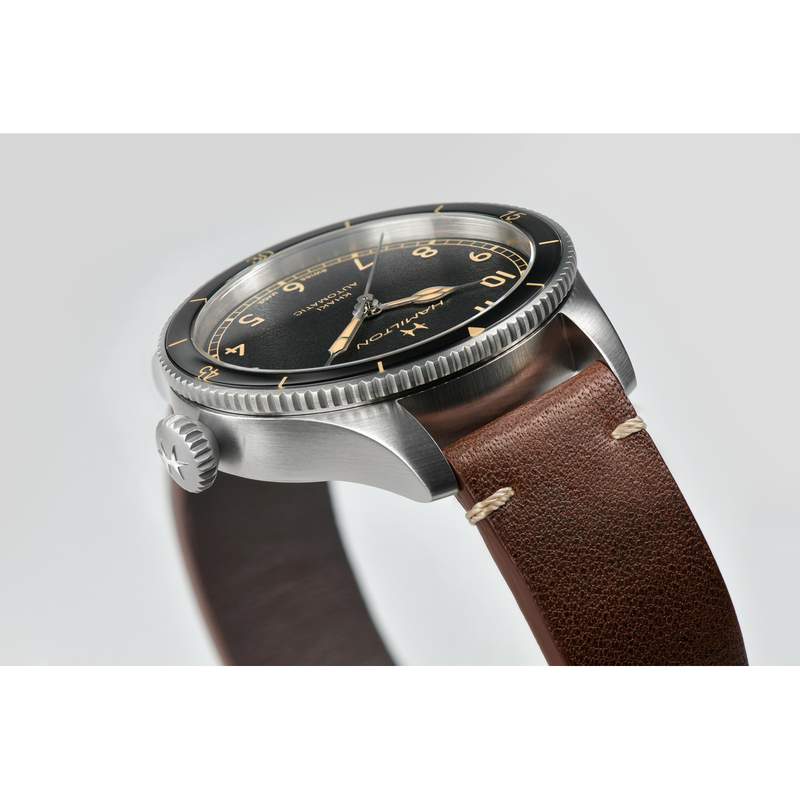 Montre Hamilton homme acier bracelet cuir marron - vue D1