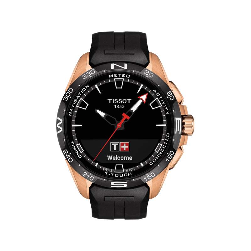 Montre Tissot homme titane doré rose bracelet caoutchouc noir - vue 1