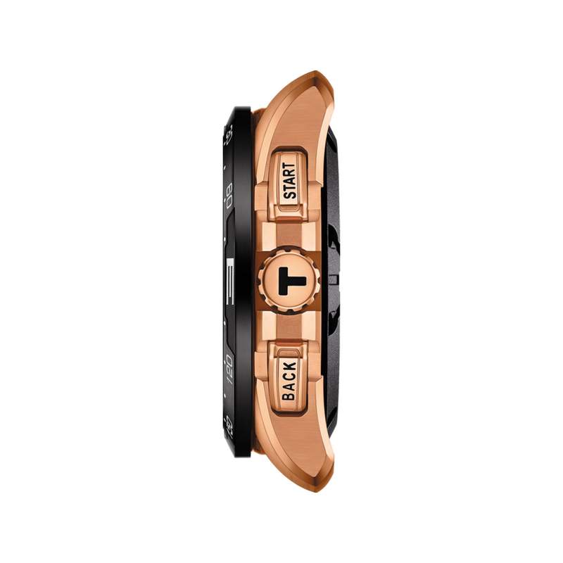 Montre Tissot homme titane doré rose bracelet caoutchouc noir - vue 2
