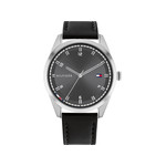 Montre Tommy Hilfiger homme acier bracelet cuir noir - vue 1