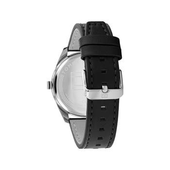 Tommy Hilfiger herenhorloge van roestvrij staal met zwarte leren band