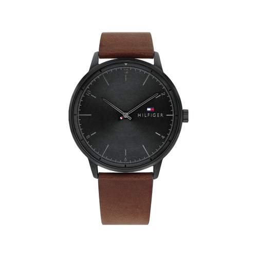 Tommy Hilfiger men's stainless steel watch with brown leather strap