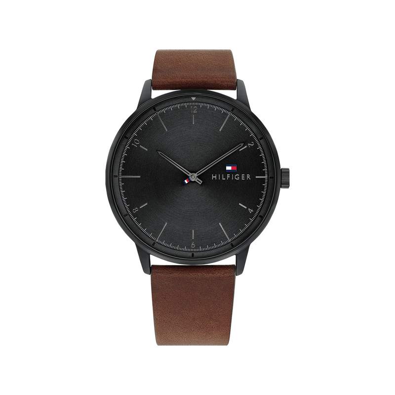 Montre Tommy Hilfiger homme acier bracelet cuir marron - vue 1