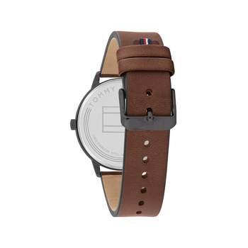 Tommy Hilfiger herenhorloge van roestvrij staal met bruine leren band
