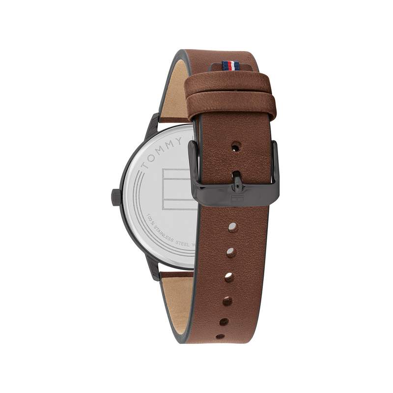 Montre Tommy Hilfiger homme acier bracelet cuir marron - vue 3