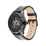 Montre Tommy Hilfiger homme automatique acier noir bracelet cuir noir - vue 2