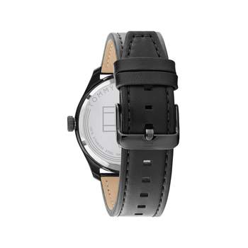 Tommy Hilfiger herenhorloge, automatisch, zwart staal, zwarte leren band