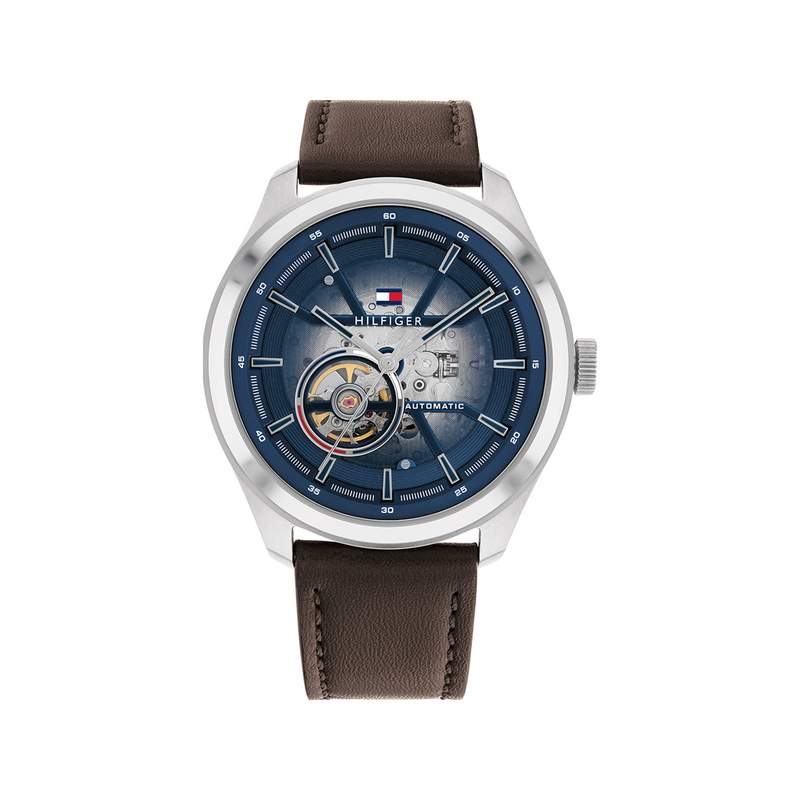 Montre Tommy Hilfiger homme automatique acier bracelet cuir marron - vue 1