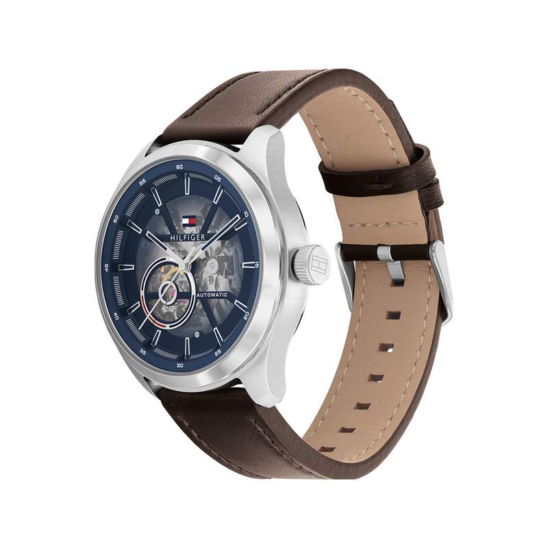 Montre Tommy Hilfiger homme automatique acier bracelet cuir marron - vue 2