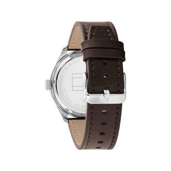 Tommy Hilfiger herenhorloge van automatisch roestvrij staal met bruine leren band
