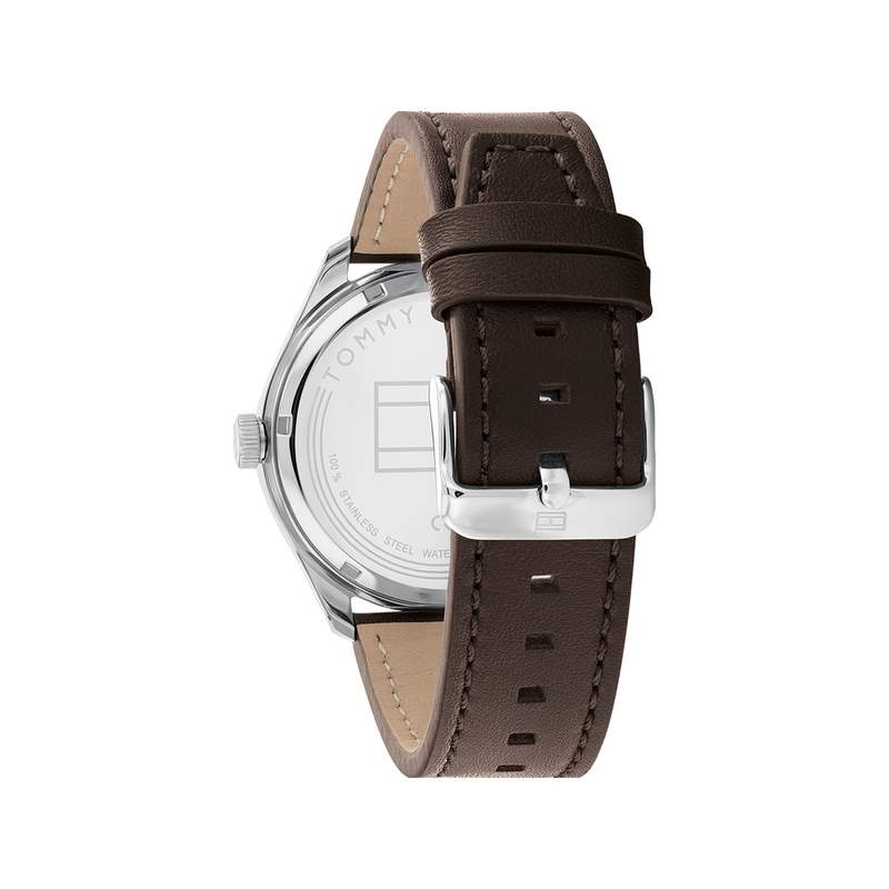 Montre Tommy Hilfiger homme automatique acier bracelet cuir marron - vue 3