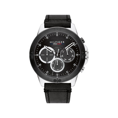 Montre Tommy Hilfiger homme acier bracelet cuir noir - vue 1
