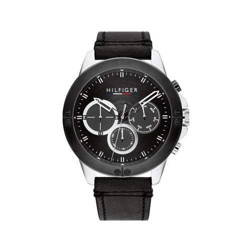 Montre Tommy Hilfiger homme acier bracelet cuir noir