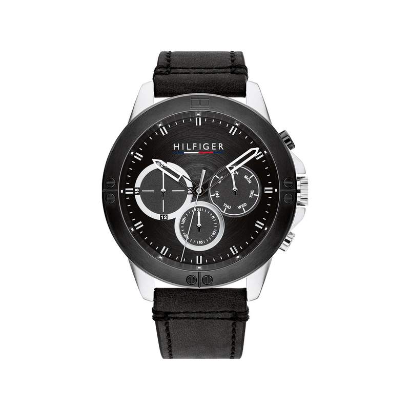 Montre Tommy Hilfiger homme acier bracelet cuir noir - vue 1