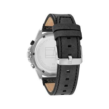 Tommy Hilfiger herenhorloge van roestvrij staal met zwarte leren band