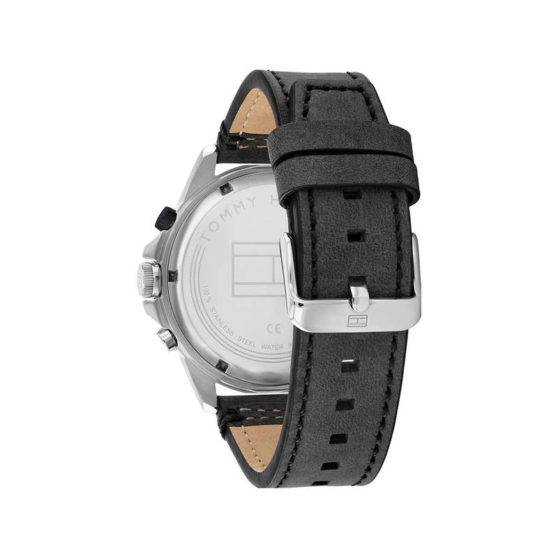 Montre Tommy Hilfiger homme acier bracelet cuir noir - vue 3