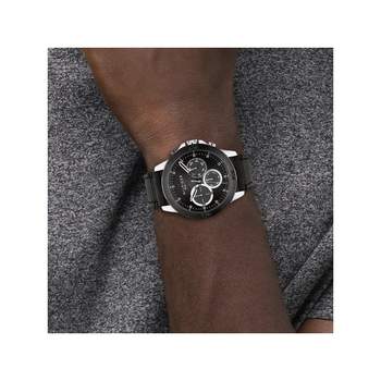 Tommy Hilfiger herenhorloge van roestvrij staal met zwarte leren band