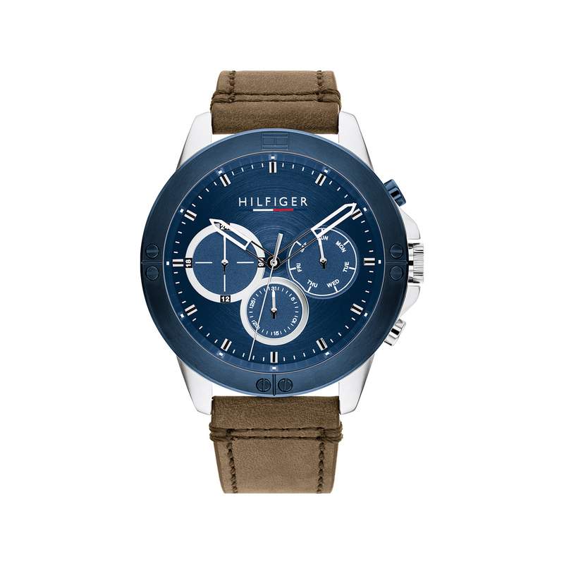 Montre Tommy Hilfiger homme acier bracelet cuir marron - vue 1