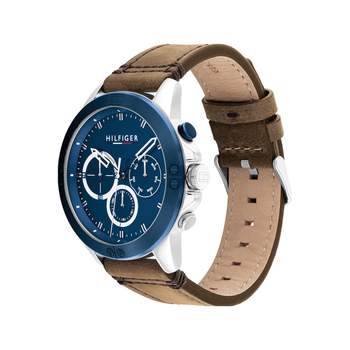 Tommy Hilfiger herenhorloge van roestvrij staal met bruine leren band