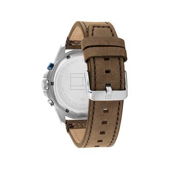 Tommy Hilfiger herenhorloge van roestvrij staal met bruine leren band