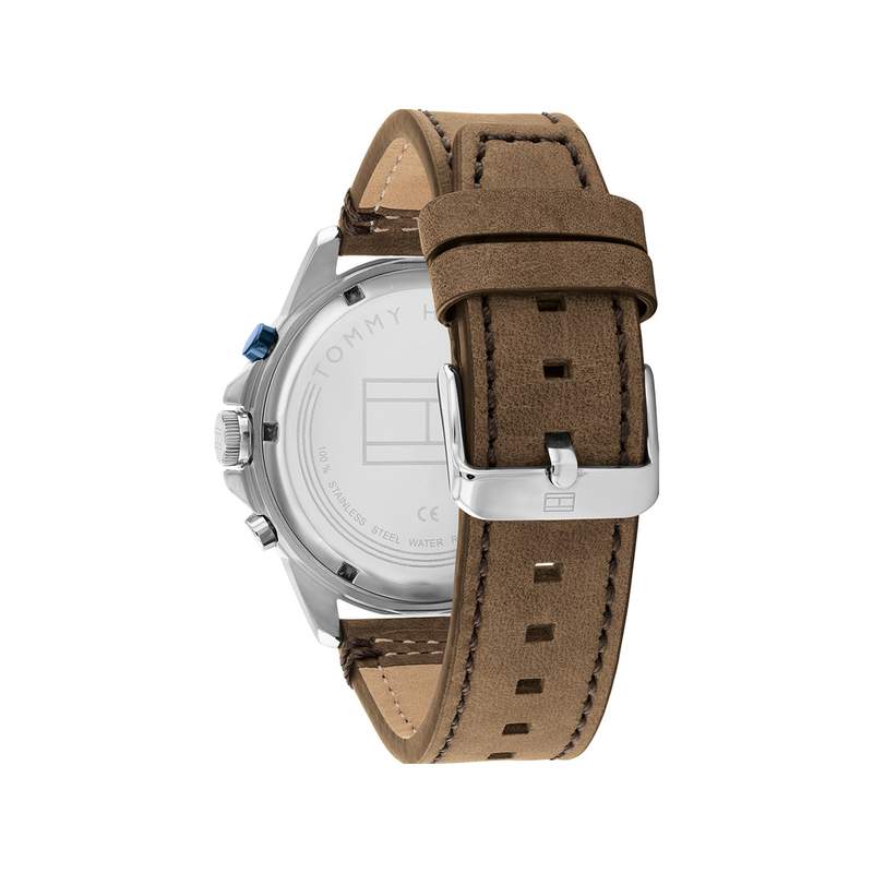 Montre Tommy Hilfiger homme acier bracelet cuir marron - vue 3