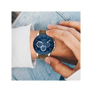 Tommy Hilfiger herenhorloge van roestvrij staal met bruine leren band