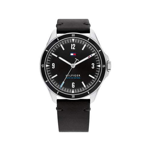 Montre Tommy Hilfiger homme acier bracelet cuir noir
