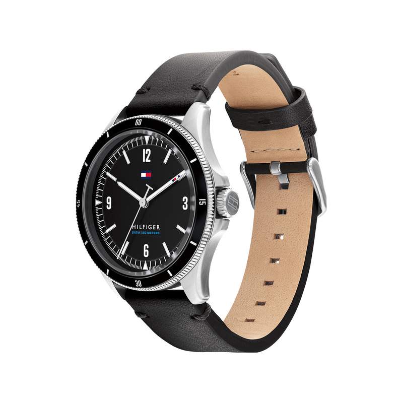 Montre Tommy Hilfiger homme acier bracelet cuir noir - vue 2