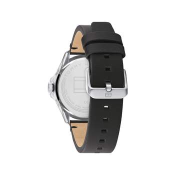 Tommy Hilfiger herenhorloge van roestvrij staal met zwarte leren band