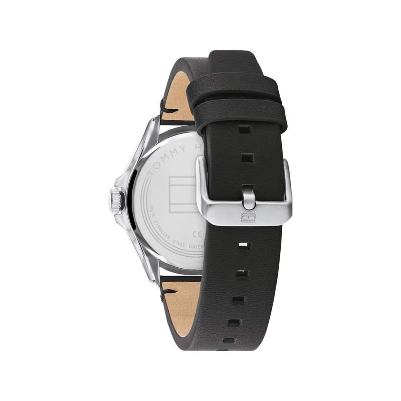 Montre Tommy Hilfiger homme acier bracelet cuir noir - vue 3