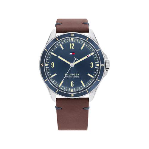Montre Tommy Hilfiger homme acier bracelet cuir marron