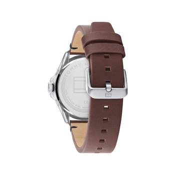 Tommy Hilfiger herenhorloge van roestvrij staal met bruine leren band