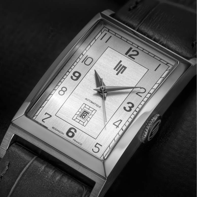 Montre Lip homme automatique acier bracelet cuir gris - vue D1