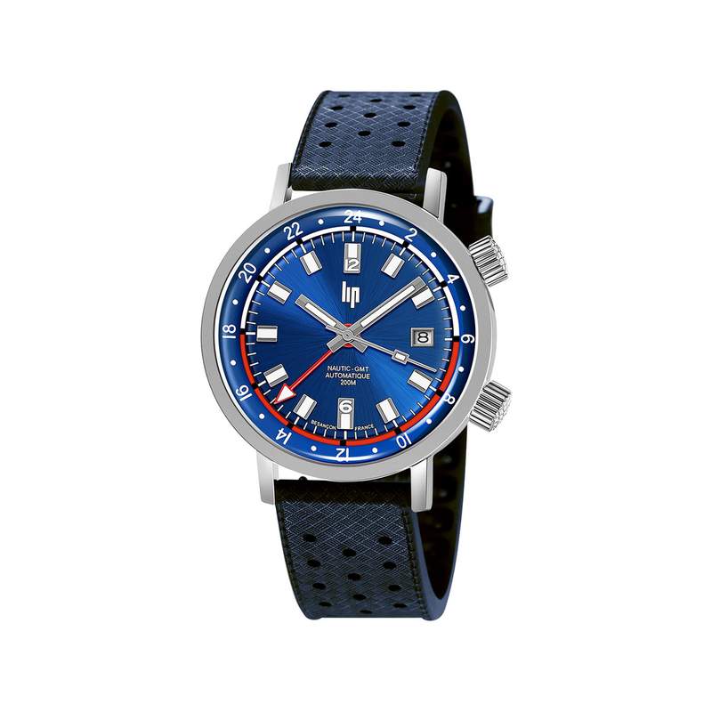 Montre Lip homme automatique acier bracelet silicone bleu - vue 1