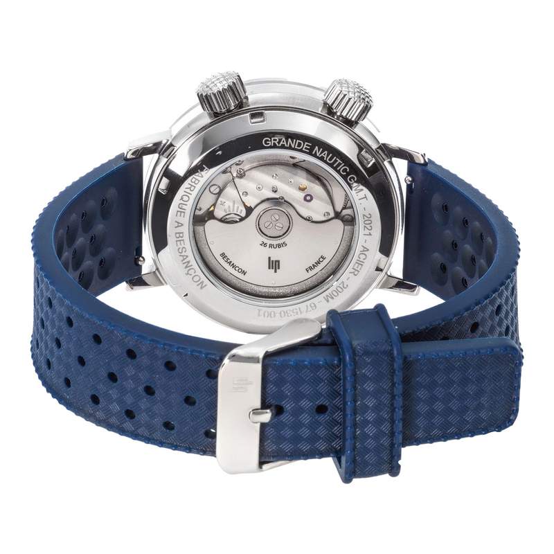 Montre Lip homme automatique acier bracelet silicone bleu - vue 3