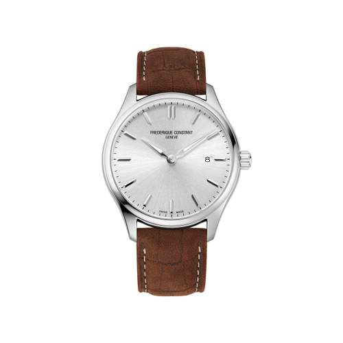 Montre Frédérique Constant homme acier bracelet cuir marron