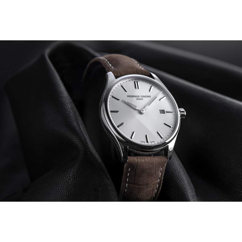 Montre Frédérique Constant homme acier bracelet cuir marron - vue D1