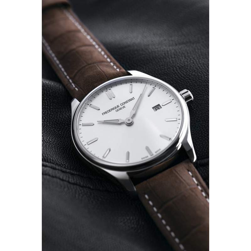 Montre Frédérique Constant homme acier bracelet cuir marron - vue D2