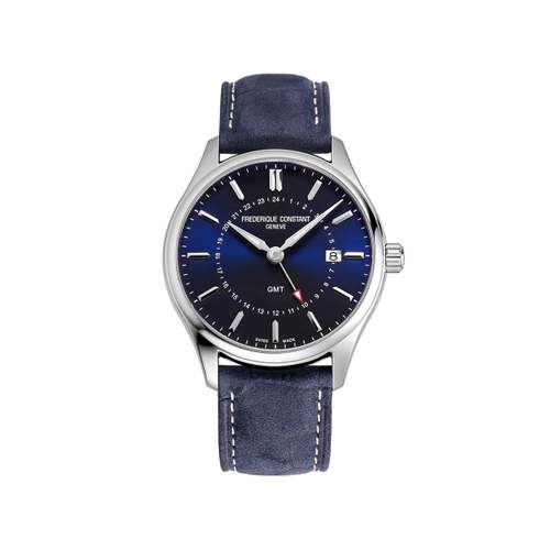 Montre Frédérique Constant homme acier bracelet cuir bleu
