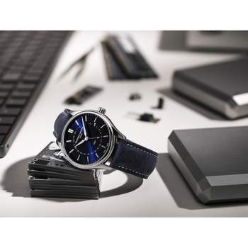 Montre Frédérique Constant homme acier bracelet cuir bleu