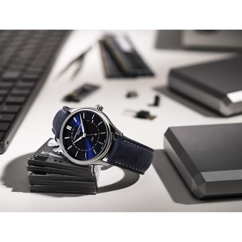 Montre Frédérique Constant homme acier bracelet cuir bleu - vue D1