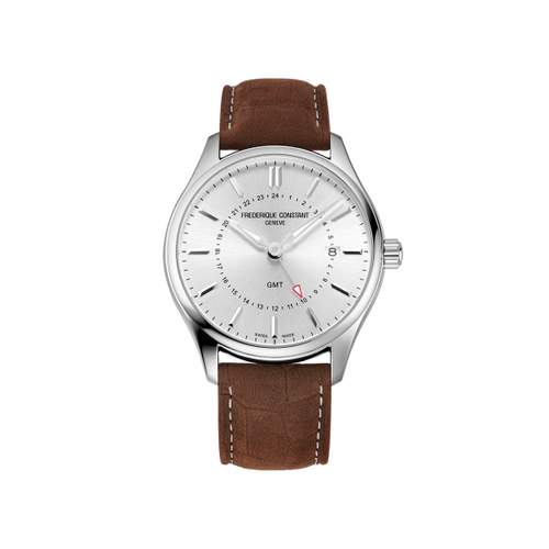 Montre Frédérique Constant homme acier bracelet cuir marron