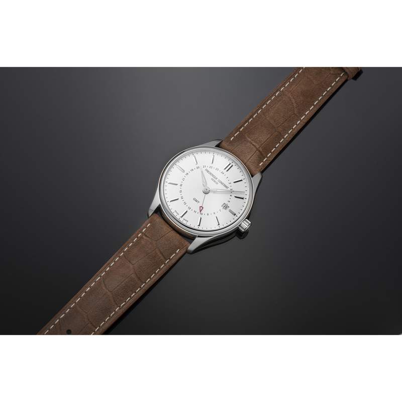 Montre Frédérique Constant homme acier bracelet cuir marron - vue D2