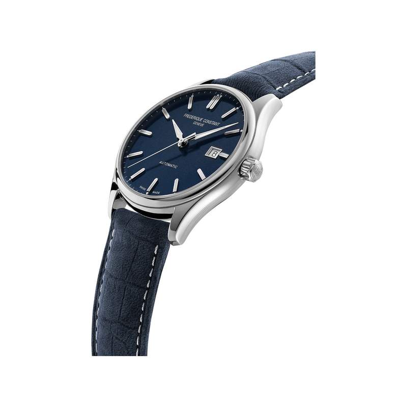 Montre Frédérique Constant homme automatiqueacier bracelet cuir bleu - vue 2