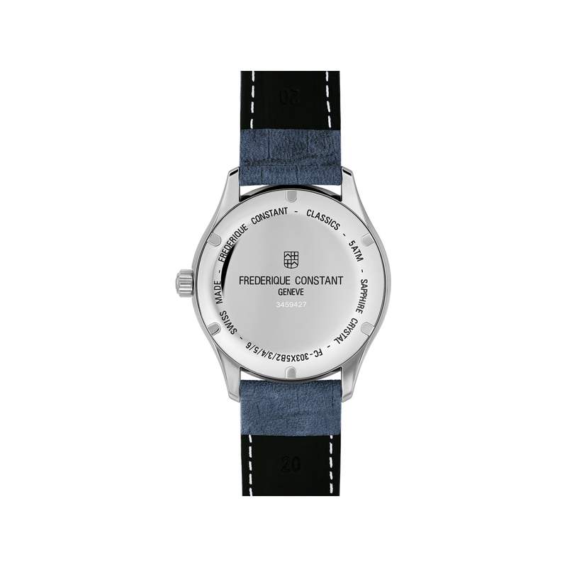 Montre Frédérique Constant homme automatiqueacier bracelet cuir bleu - vue 3