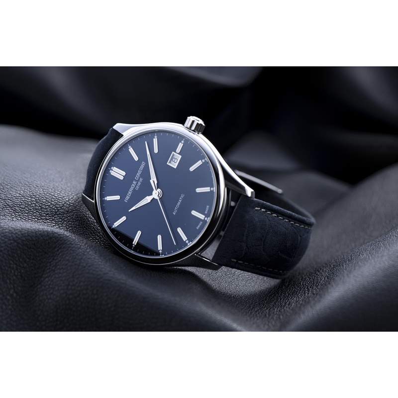 Montre Frédérique Constant homme automatiqueacier bracelet cuir bleu - vue D1