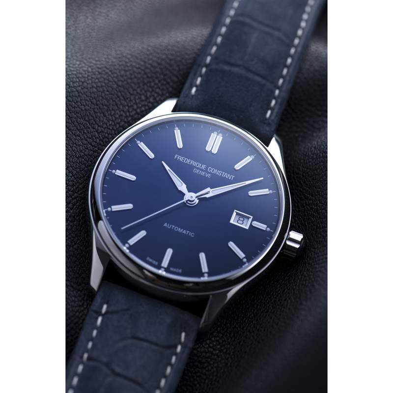 Montre Frédérique Constant homme automatiqueacier bracelet cuir bleu - vue D2