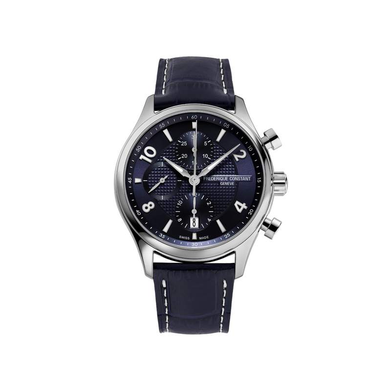 Montre Frédérique Constant homme automatique chronographe acier cuir bleu - vue 1